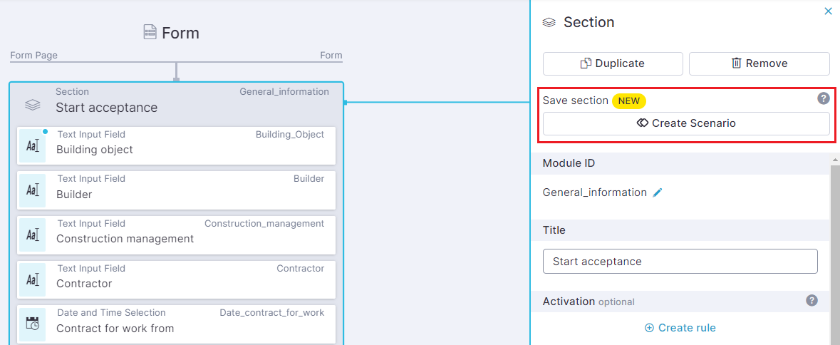 Screenshot of the creation of a Custom Scenario via the brick configuration
