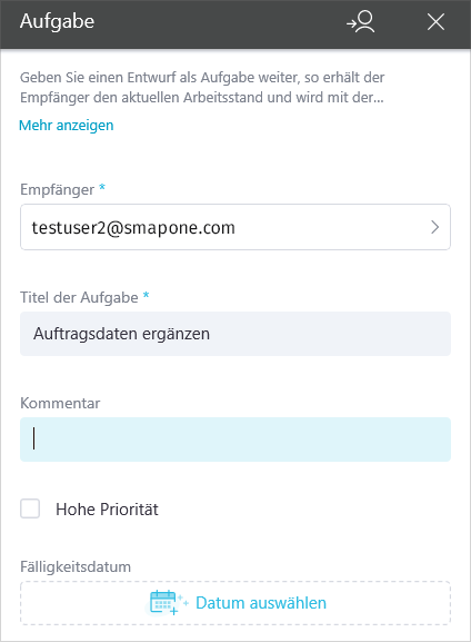 Aufgabenerstellung in einem in der smapOne App geöffneten Formular